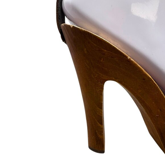 Beverly Feldman Cocoa‎ Suede Bejeweled T-Strap Wooden Sandals - Picture 10 of 11